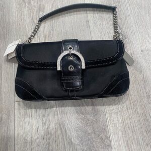 Rare! Y2K Coach Satin Flap Clutch Suede Trim Deadstock